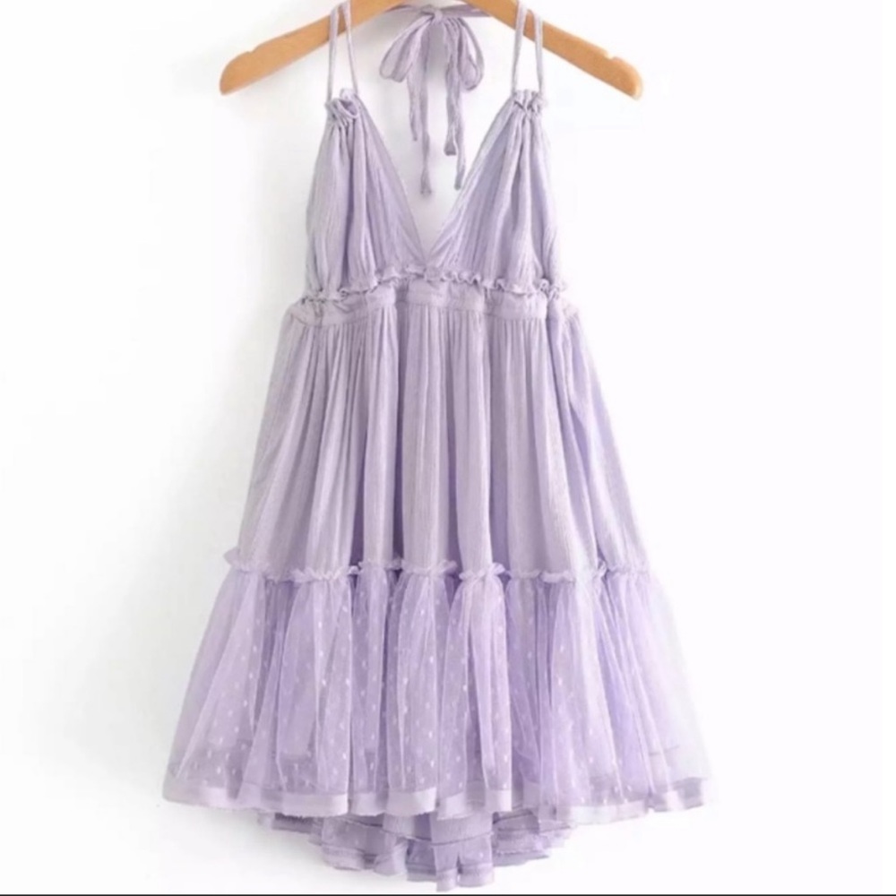 IN! Boho Dotti Lavender Halter Mini Babydoll Dress - Picture 2 of 12